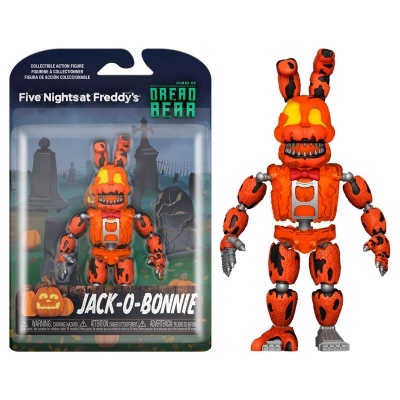 Figura de ação Jack-O-Bonnie laranja e preta na embalagem Five Nights at Freddy's