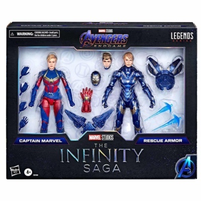 Caixa com figuras de ação Captain Marvel e Rescue Armor da linha Marvel Legends The Infinity Saga