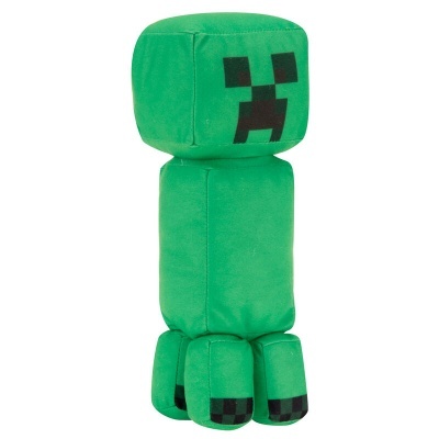 Pelúcia verde de personagem Creeper do Minecraft com padrão pixelado preto