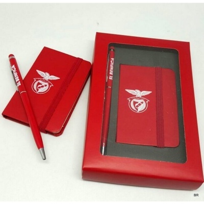 Conjunto vermelho com caneta e caderno do SL BENFICA