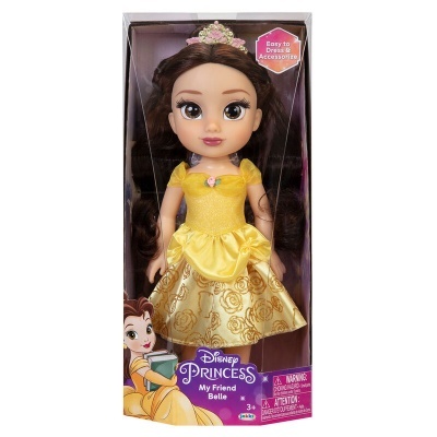 Boneca Disney Princesa Belle com vestido amarelo dourado embalada em caixa