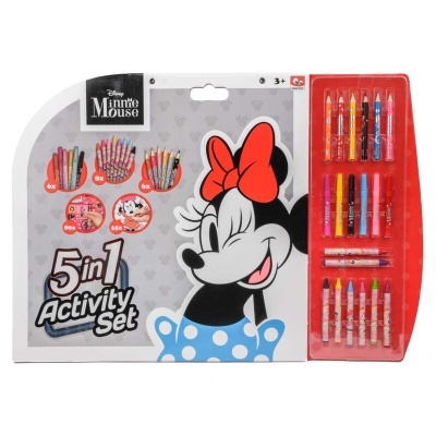 Conjunto 5 em 1 Disney Minnie Mouse com materiais para colorir