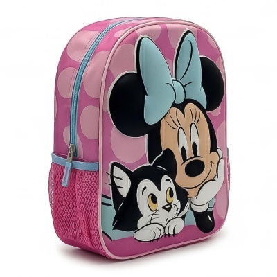 Mochila infantil rosa com estampa Minnie Mouse e gato