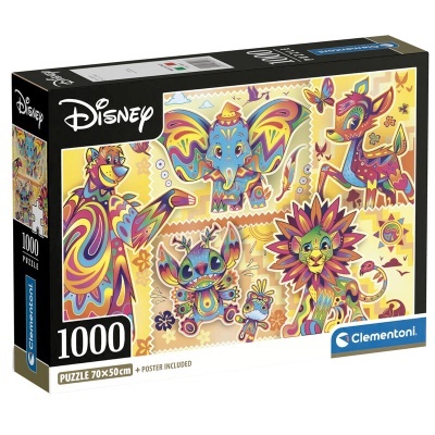 Caixa de puzzle Disney de 1000 peças com personagens animados coloridos