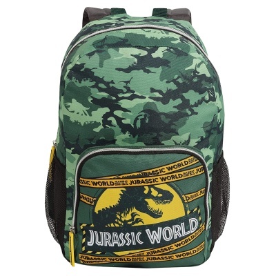 Mochila camuflada verde com bolso frontal estampado Jurassic World