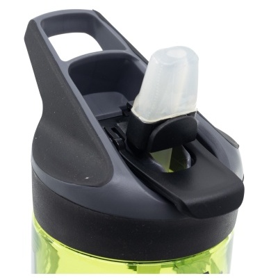 Garrafa desportiva verde com tampa preta e bico de silicone
