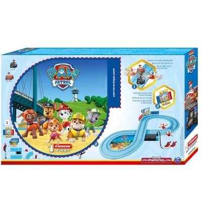 Caixa de brinquedo Paw Patrol com pista de corrida e personagens