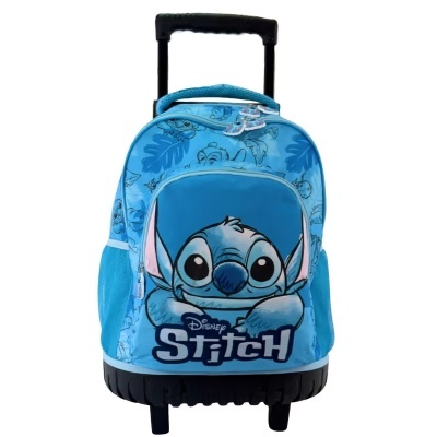 Mochila de rodinhas azul com personagem Stitch da Disney