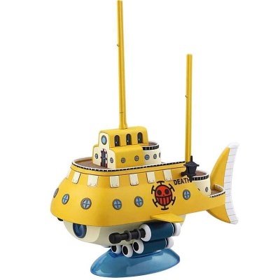 Miniatura de submarino amarelo com chaminés e símbolo 'DEATH'