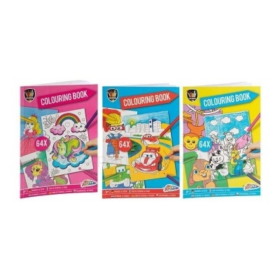 Três livros para colorir coloridos com diferentes desenhos e texto 64X COLOURING BOOK