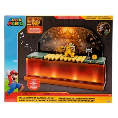 Brinquedo Super Mario Deluxe Bowser Battle Playset com figuras e base iluminada