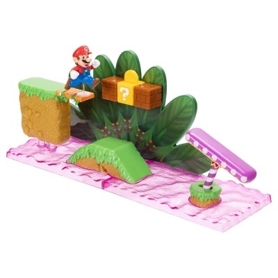 Figura de Mario com cenário colorido e base rosa