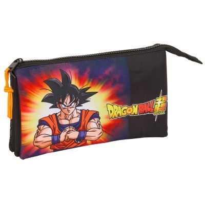 Estojos preto com imagem Dragon Ball Super e personagem de cabelo espetado.