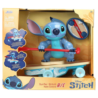 Brinquedo Disney Stitch com figura de surf e comando em caixa