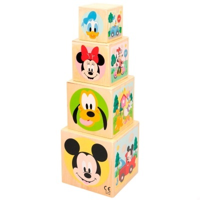 Conjunto de quatro cubos de madeira com personagens Disney