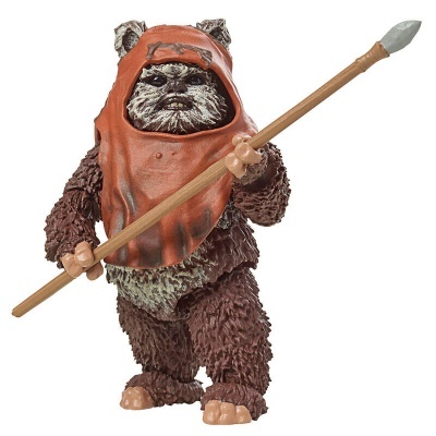 Figura de Ewok castanho com capa ferrugem e lança de madeira