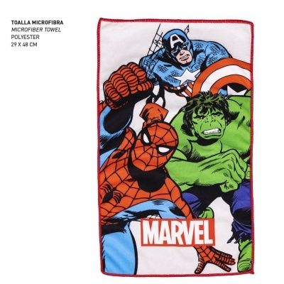 Toalha microfibra Marvel com personagens e borda vermelha
