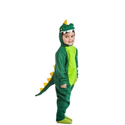 Fato de criança dinossauro verde com cauda e capuz