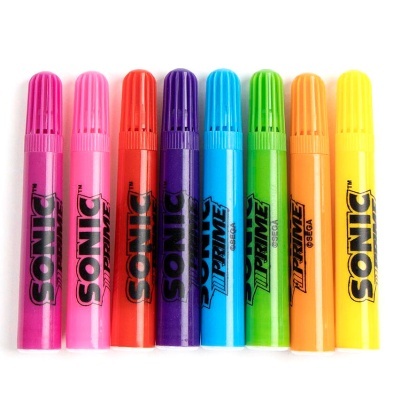 Conjunto de marcadores Sonic Prime coloridos alinhados