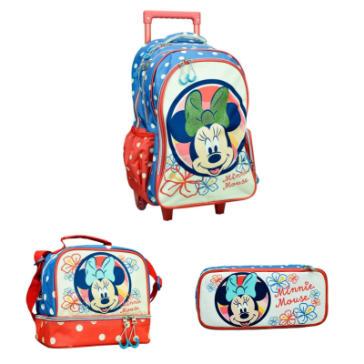 Conjunto mochila, lancheira e estojo Minnie Mouse colorido