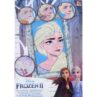 Kit de arte de glitter Disney Frozen II com imagem de Elsa e instruções em embalagem