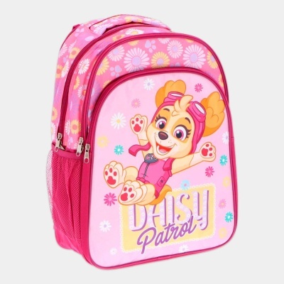 Mochila infantil rosa com personagem e texto DAISY Patrol