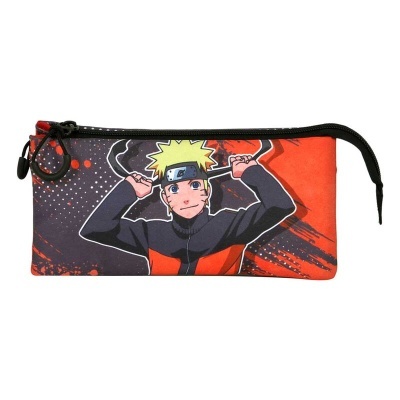 Estojo escolar com desenho do Naruto em fundo vermelho e preto