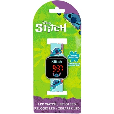 Relógio LED infantil Stitch Disney azul com display digital vermelho