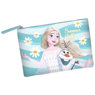 Estojo azul com personagens Elsa e Olaf do Frozen e texto Summer Chill