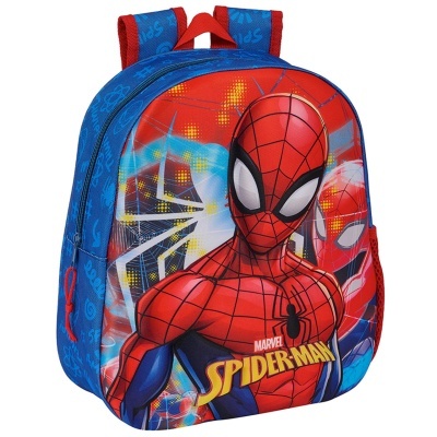 Mochila infantil azul e vermelha com estampa do Spider-Man