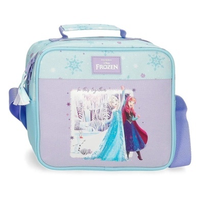 Mala térmica infantil com personagens do filme Frozen em lilás e azul claro