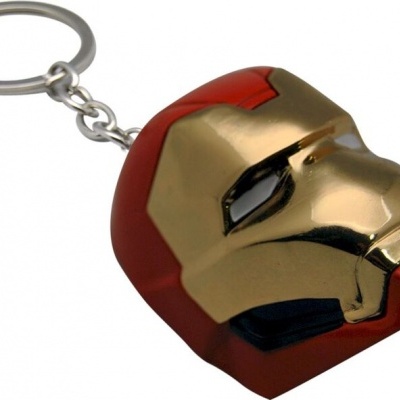 Porta-chaves de máscara do Homem de Ferro com detalhes dourados, vermelhos e pretos