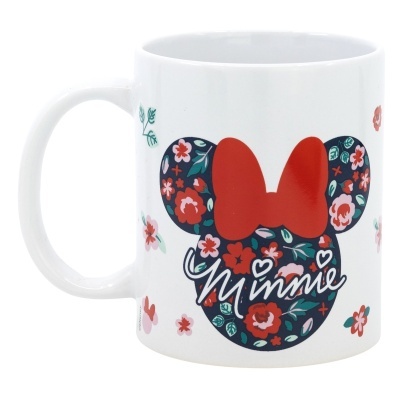 Caneca branca com estampa de Minnie Mouse e flores coloridas