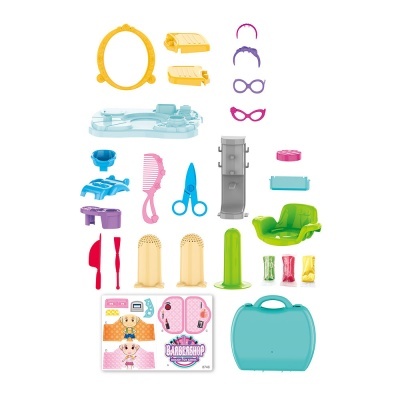 Acessórios de brinquedo para cabeleireiro em várias cores com mala azul
