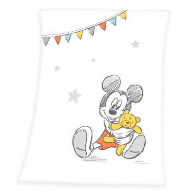 Almofada branca com desenho de Mickey Mouse e ursinho amarelo