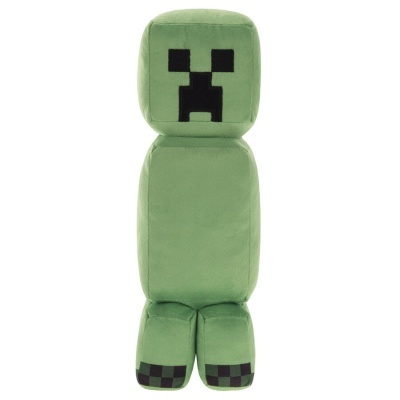 Boneco de peluche verde do Minecraft com rosto pixelado preto