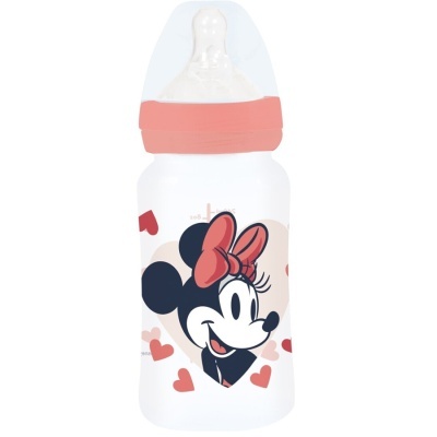 Biberão branco com desenho da Minnie Mouse e corações