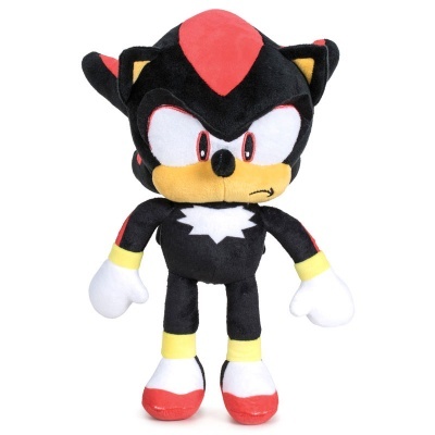 Pelúcia do personagem Shadow the Hedgehog com cores preto, vermelho, amarelo e branco