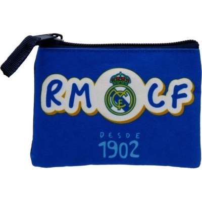 Bolsa azul com emblema do Real Madrid e texto DESDE 1902.