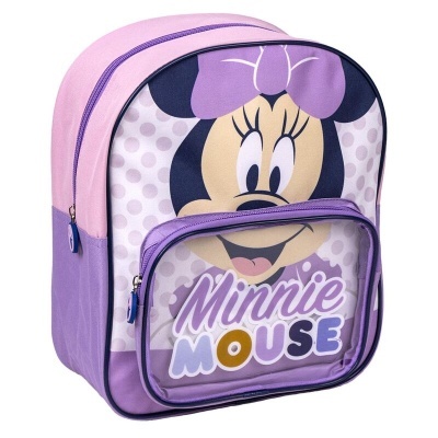 Mochila infantil lilás e rosa com estampa da Minnie Mouse