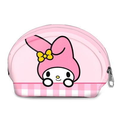 Bolsa de maquilhagem rosa com personagem e padrão xadrez