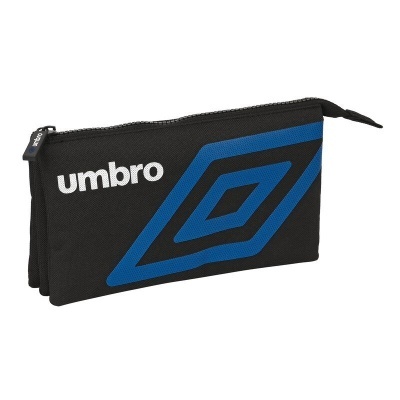 Estojo preto com logotipo umbrol branco e padrão azul