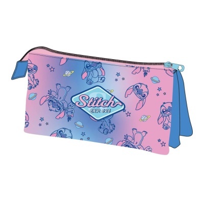 Estojo azul e rosa com estampado Stitch e fecho azul claro