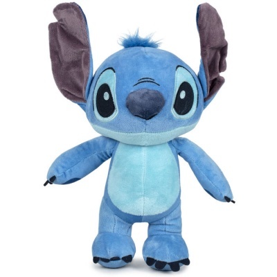 Pelúcia Stitch azul com orelhas roxas em fundo branco