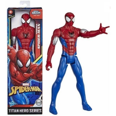 Boneco articulado do Spider-Man da Marvel em vermelho e azul com caixa colorida