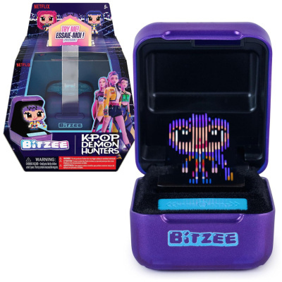 Produto Bitzee Kpop Demon Hunters da Netflix com figura pixelizada em caixa roxa e embalagem preta