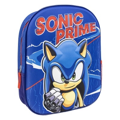 Mochila azul com Sonic e texto 'SONIC PRIME'