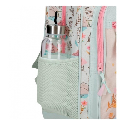 Mochila padrão feminino com bolso lateral e garrafa de vidro