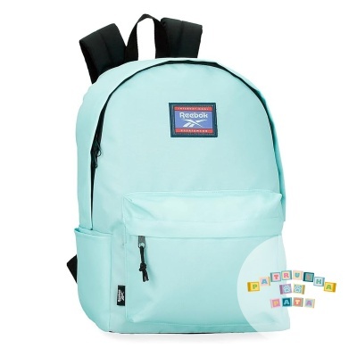 Mochila azul claro Reebok com bolso frontal e alças pretas