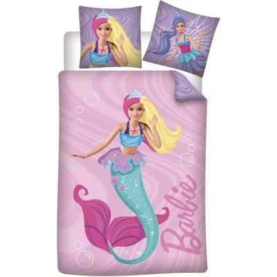 Roupa de cama infantil da Barbie sereia rosa e azul